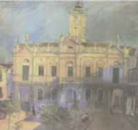 Benjamín Palencia pintaba así en 1918 el Ayuntamiento de Ciudad Real