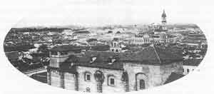 Vista parcial del extinto convento de Dominicas (cl. Altagracia). Visto desde la Torre de Santiago, en 1936