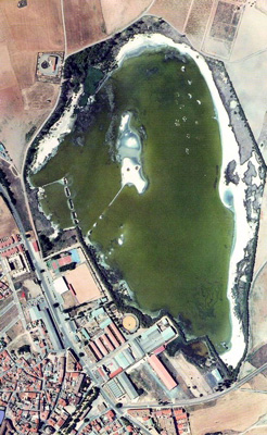Vista aérea de la Laguna del Prado (La Inesperada). Pozuelo de Calatarava. Ciudad Real.