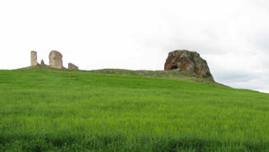 Los restos del castillo y la iglesia se encuentran en el llamado el Cerrillo de la Horca