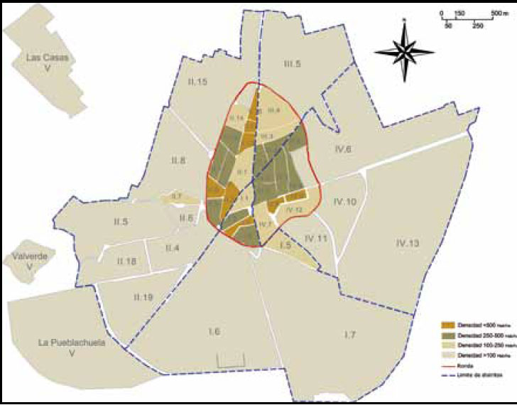 Densidades de población en los distritos y secciones de Ciudad Real. 2006