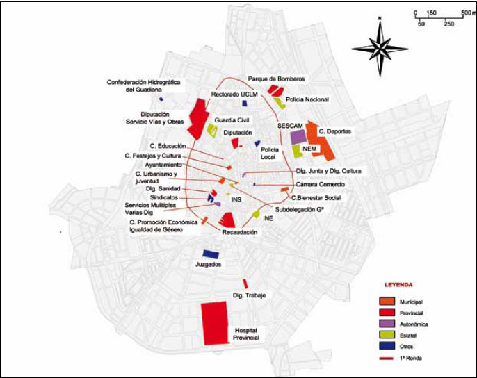 Localización de las principales sedes de la Administración Pública en Ciudad Real. 2008