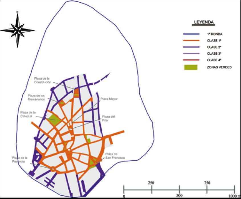 Calles de la zona Centro de Ciudad Real según categoría fiscal (2008)