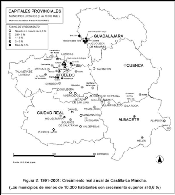 Población urbana en Castilla-La Mancha. 1991-2001